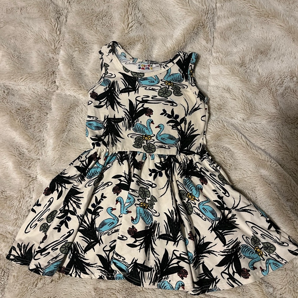 Dot Dot Smile Kids Dress with Swan Print in Cream and Blue
